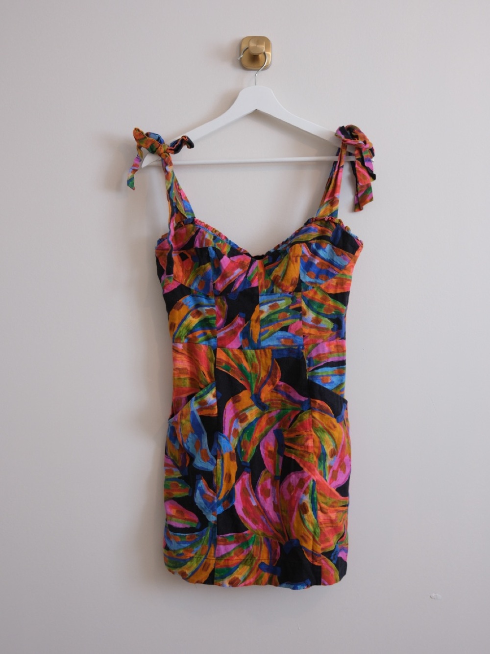 FARM Rio Multicolor Tropical Print Mini Dress - Black, Pink, Orange, Blue, Green
